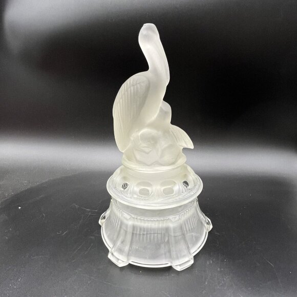 WALTHER AND SOHNE SATIN GLASS PELICAN PELIKAN 3 PIECE FLOWER FROG ART DECO - Picture 3 of 11